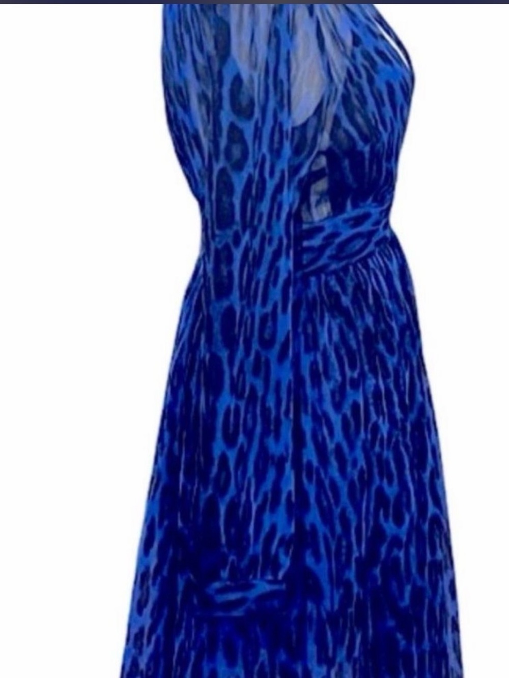 Michael Kors Electric Blue Leopard Print V-Neck Mini Dress - Picture 6 of 8